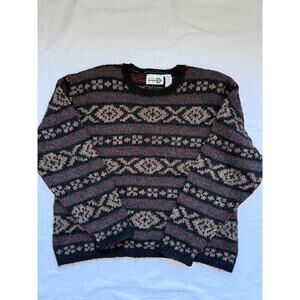 Vintage Paul Harris Fair Isle Sweater, L, Black/Tan, Wool/Angora Blend EUC